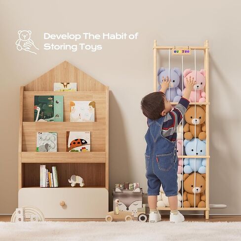 Stuffed Animal Storage & Organizer Wooden Stuffed Animals Zoo with Elastic Cords for Kids, Space-Saving Toy Holder for Toddler Rooms, Bedrooms, Playrooms & Nursery in Saudi Arabia