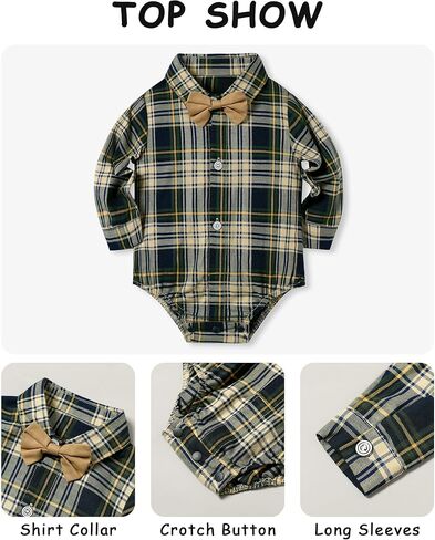 Baby Boy Clothes Baby Suits Set Infant Boys Outfits Long Sleeve Plaid Shirt+Pants+Bowtie+Beret Hat 4Pcs in Kuwait