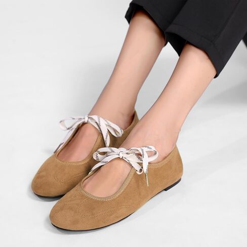 Lace up Round Toe Ballet Flats for Women Cute Slip on Soft Mary Jane Flats Casual Ballerina Shoes in Saudi Arabia