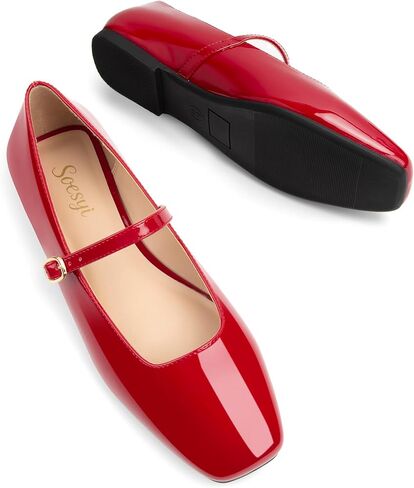 حذاء ماري جين باليه مسطح بمقدمة مربعة وشريط للكاحل للنساء بإبزيم قابل للتعديل ناعم لحفلات الزفاف in Kuwait