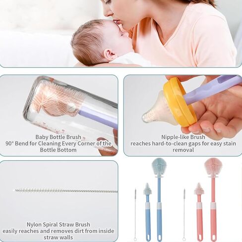 360° Flexible Baby Bottles Brush Cleaner Set Scalable Long Handle Narrow Neck Bottles Deep Cleaning Brush,for Water Bottles Baby Bottles Flasks etc. (Pink) in Saudi Arabia