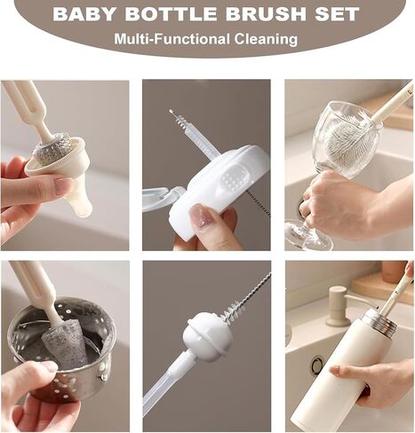 360° Flexible Baby Bottles Brush Cleaner Set Scalable Long Handle Narrow Neck Bottles Deep Cleaning Brush,for Water Bottles Baby Bottles Flasks etc. (Pink) in Saudi Arabia