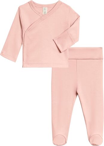Colored Organics - Newborn Kimono Wrap Top and Footed Pant Set - Organic Cotton Infant Layette Clothing Set in Saudi Arabia