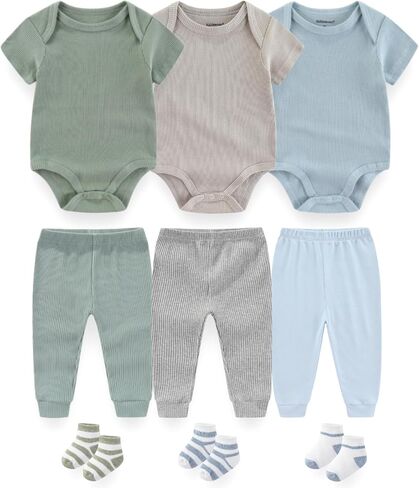مجموعة هدايا الطفل Layette مكونة من 9 قطع من بدلات الأطفال وسروال ومجموعة ملابس للرضع الأولاد والبنات in Kuwait