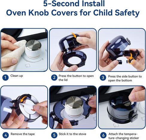 Stove Knob Safety Covers, 5Pcs Fits 90% Oven/Stove 5 Heat Alert Stickers Oven Knob Covers for Child Safety, 2nd Gen Kitchen Burner Childproofing, Gas Stove Knob Locks for Kid Baby Pet (Clear) in Saudi Arabia