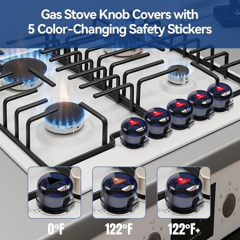 Stove Knob Safety Covers, 5Pcs Fits 90% Oven/Stove 5 Heat Alert Stickers Oven Knob Covers for Child Safety, 2nd Gen Kitchen Burner Childproofing, Gas Stove Knob Locks for Kid Baby Pet (Clear) in Saudi Arabia