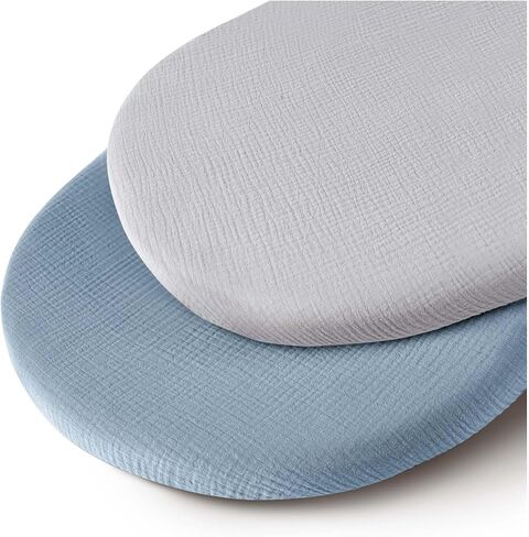Muslin Bassinet Sheets for Babies – Soft & Breathable 100% Cotton Fitted Sheets for Oval, Rectangle, Hourglass Bassinet Mattress Pads, 2-Pack (Ivory & Pink) in Saudi Arabia