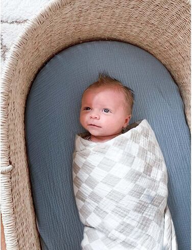 Muslin Bassinet Sheets for Babies – Soft & Breathable 100% Cotton Fitted Sheets for Oval, Rectangle, Hourglass Bassinet Mattress Pads, 2-Pack (Ivory & Pink) in Saudi Arabia