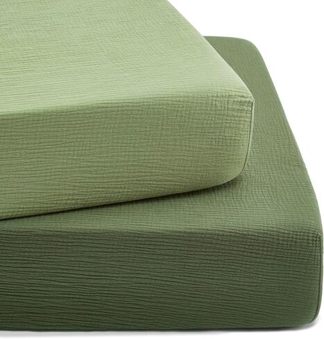 2 Pack Muslin Crib Sheet for Boys and Girls - 100% Cotton Fitted Crib Sheet for Toddler Standard Crib Mattress, Soft and Breathable, 52"x28", Forest Green&Light Green in Saudi Arabia