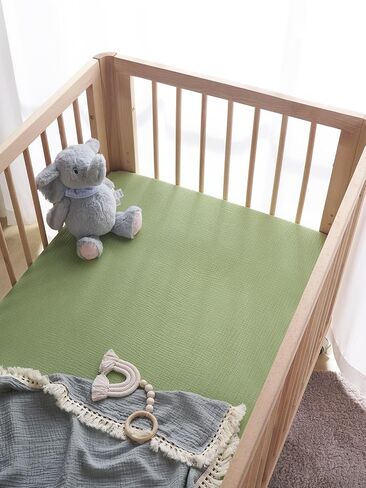 2 Pack Muslin Crib Sheet for Boys and Girls - 100% Cotton Fitted Crib Sheet for Toddler Standard Crib Mattress, Soft and Breathable, 52"x28", Forest Green&Light Green in Saudi Arabia
