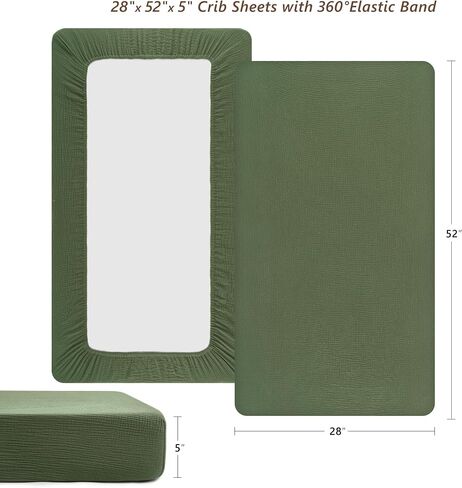 2 Pack Muslin Crib Sheet for Boys and Girls - 100% Cotton Fitted Crib Sheet for Toddler Standard Crib Mattress, Soft and Breathable, 52"x28", Forest Green&Light Green in Saudi Arabia