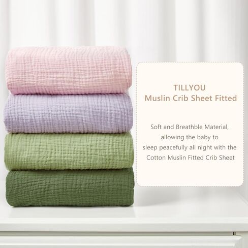 2 Pack Muslin Crib Sheet for Boys and Girls - 100% Cotton Fitted Crib Sheet for Toddler Standard Crib Mattress, Soft and Breathable, 52"x28", Forest Green&Light Green in Saudi Arabia