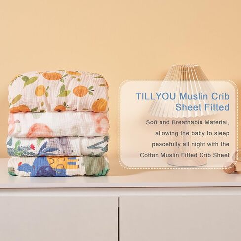 طقم ملاءات سرير أطفال من الموسلين للأولاد والبنات مكون من قطعتين من TILLYOU - ملاءة سرير أطفال مصنوعة من القطن بنسبة 100% لمرتبة سرير الأطفال القياسية، ناعمة ومسامية، مقاس 52 بوصة × 28 بوصة، أخضر غابة وأخضر فاتح in Kuwait
