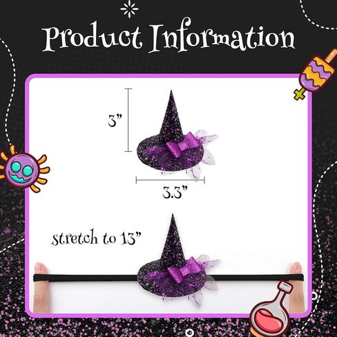 YanJie Halloween عقال للرضع قبعة ساحرة صغيرة عصابات رأس من النايلون اللامع مقاس 3 بوصة قبعات ساحرة مع قوس طفل أرجواني عصابة رأس قابلة للتمدد للفتيات الصغيرات in Kuwait