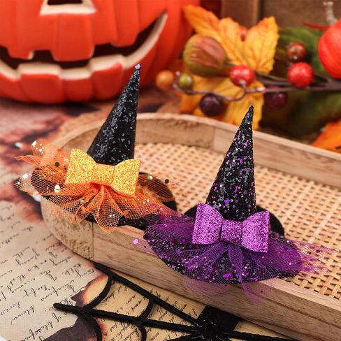 YanJie Halloween عقال للرضع قبعة ساحرة صغيرة عصابات رأس من النايلون اللامع مقاس 3 بوصة قبعات ساحرة مع قوس طفل أرجواني عصابة رأس قابلة للتمدد للفتيات الصغيرات in Kuwait
