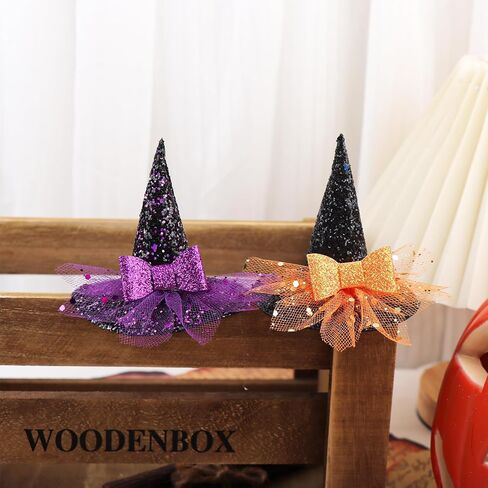 YanJie Halloween عقال للرضع قبعة ساحرة صغيرة عصابات رأس من النايلون اللامع مقاس 3 بوصة قبعات ساحرة مع قوس طفل أرجواني عصابة رأس قابلة للتمدد للفتيات الصغيرات in Kuwait