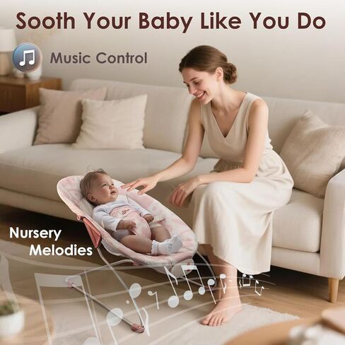 كرسي هزاز للأطفال - مقعد هزاز للأطفال، مقعد نطاط للرضع مع موسيقى وألعاب حسية، وسادة مقعد قابلة للغسل في الغسالة، مقعد داخلي للرضع، مثالي لحديثي الولادة من 0 إلى 6 أشهر، 20 رطلًا (زهري وردي) in Kuwait