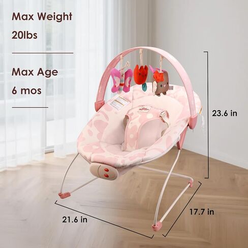 كرسي هزاز للأطفال - مقعد هزاز للأطفال، مقعد نطاط للرضع مع موسيقى وألعاب حسية، وسادة مقعد قابلة للغسل في الغسالة، مقعد داخلي للرضع، مثالي لحديثي الولادة من 0 إلى 6 أشهر، 20 رطلًا (زهري وردي) in Kuwait
