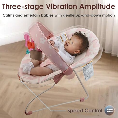 كرسي هزاز للأطفال - مقعد هزاز للأطفال، مقعد نطاط للرضع مع موسيقى وألعاب حسية، وسادة مقعد قابلة للغسل في الغسالة، مقعد داخلي للرضع، مثالي لحديثي الولادة من 0 إلى 6 أشهر، 20 رطلًا (زهري وردي) in Kuwait