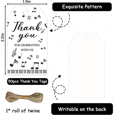 Music Theme Party Supplies 50pcs Musical Just A Note Thank You Cards Music-Note Thank You for Celebrating with Us Tag with String Rock and Roll Party Favor Gift Tag for Birthday Baby Showe in Kuwait