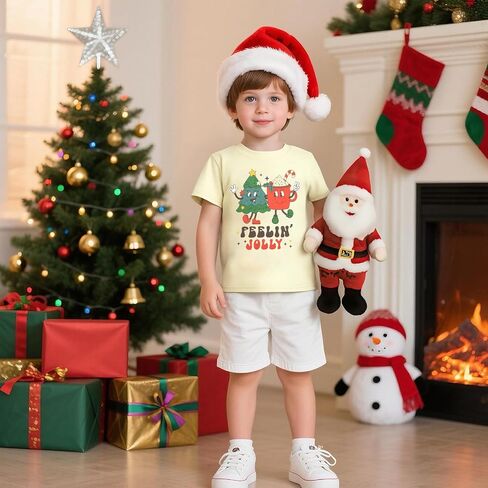 Toddler Christmas Shirt Girls Boys Christmas Tree Outfit Kids Xmas Tee Feelin' Jolly Holiday Short Sleeve Tops in Kuwait