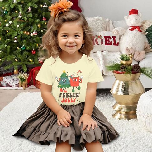 Toddler Christmas Shirt Girls Boys Christmas Tree Outfit Kids Xmas Tee Feelin' Jolly Holiday Short Sleeve Tops in Kuwait