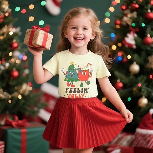 Toddler Christmas Shirt Girls Boys Christmas Tree Outfit Kids Xmas Tee Feelin' Jolly Holiday Short Sleeve Tops in Kuwait