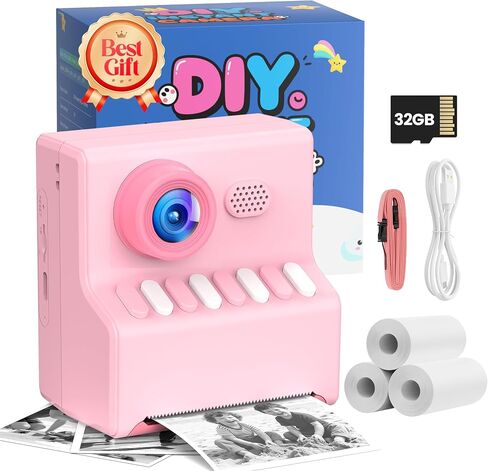 Kids Camera Instant Print Pink: HODDRCCN 32G Instant Print Camera for Kids -1080P HD - Christmas Birthday for Girls Age 3-12 - Ideal Toy for 3 4 5 6 7 8 9 10 11 12 Girls Boys in Saudi Arabia