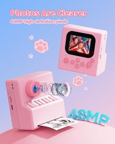 Kids Camera Instant Print Pink: HODDRCCN 32G Instant Print Camera for Kids -1080P HD - Christmas Birthday for Girls Age 3-12 - Ideal Toy for 3 4 5 6 7 8 9 10 11 12 Girls Boys in Saudi Arabia