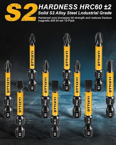 10 PCS Magnetic Screwdriver Bits Set 2 in - Phillips Bits #1#2#3 & Slotted Head & Pozidriv Bit for Impact Driver, S2 Steel 1/4" Hex Shank for Power Drill - Professional and DIY in Saudi Arabia
