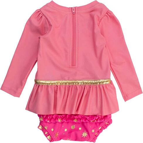 RuffleButts Baby Girls UPF50+ Princess Long Sleeve Bow Skirted One Piece Swimsuit in Saudi Arabia