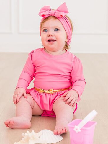 RuffleButts Baby Girls UPF50+ Princess Long Sleeve Bow Skirted One Piece Swimsuit in Saudi Arabia