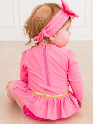 RuffleButts Baby Girls UPF50+ Princess Long Sleeve Bow Skirted One Piece Swimsuit in Saudi Arabia