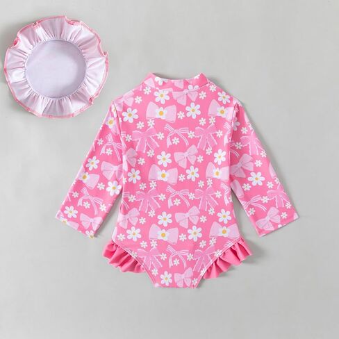 Baby Girls Long Sleeve One Piece Rash Guard Swimsuit with Hat Bathing Suit Beach Wear 0-2T in Kuwait