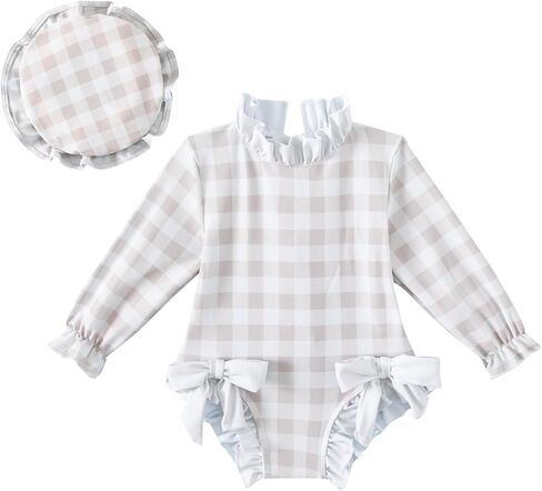 Baby Girls Long Sleeve One Piece Rash Guard Swimsuit with Hat Bathing Suit Beach Wear 0-2T in Kuwait