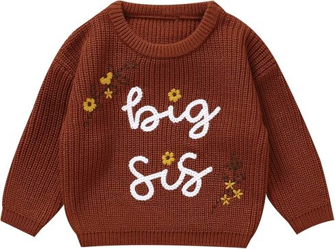 Toddler Girl Big Sister Embroidered Knit Sweater Long Sleeve Pullover Sweatshirt 1-5Y Fall Clothes in Saudi Arabia