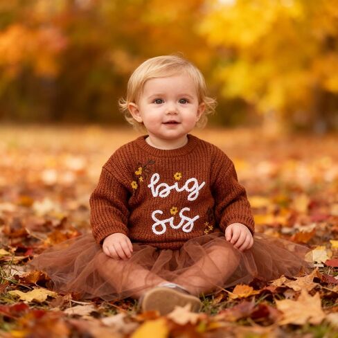 Toddler Girl Big Sister Embroidered Knit Sweater Long Sleeve Pullover Sweatshirt 1-5Y Fall Clothes in Saudi Arabia