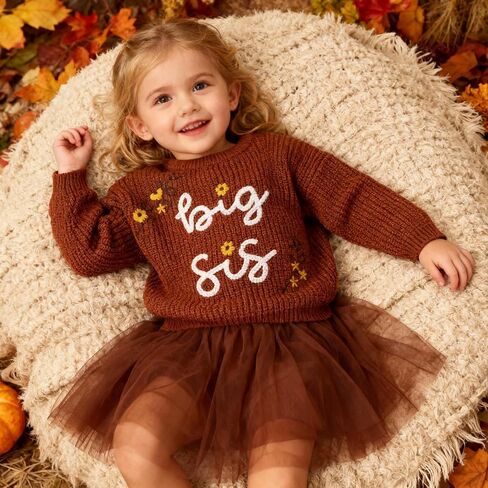 Toddler Girl Big Sister Embroidered Knit Sweater Long Sleeve Pullover Sweatshirt 1-5Y Fall Clothes in Saudi Arabia