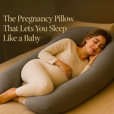 U-Shaped Pregnancy Pillow – 100% Cotton Cover, Full Body Maternity Support for Belly, Back and Legs – Bonus Eye Mask and Gift Box (Dark Grey) in Saudi Arabia