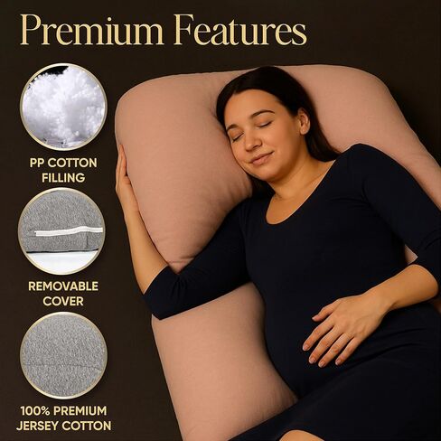 U-Shaped Pregnancy Pillow – 100% Cotton Cover, Full Body Maternity Support for Belly, Back and Legs – Bonus Eye Mask and Gift Box (Dark Grey) in Saudi Arabia