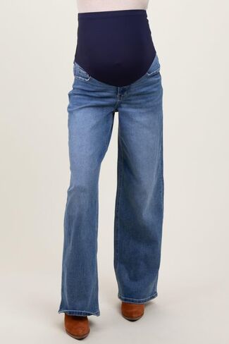 PinkBlush Washed Wide Leg Maternity Jeans in Saudi Arabia
