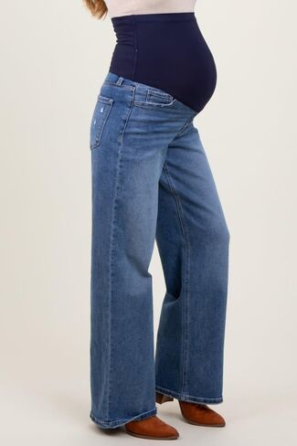PinkBlush Washed Wide Leg Maternity Jeans in Saudi Arabia
