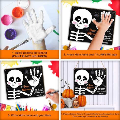 DIY My 1st Halloween Kids Crafts بصمة القدم أو علامة فنية بصمة اليد، حرفة آثار أقدام الطفل الأولى للهالوين للأطفال الصغار مشروع الذاكرة تذكار التقطت الصور الطفل معلم إعلان الدعائم in Kuwait