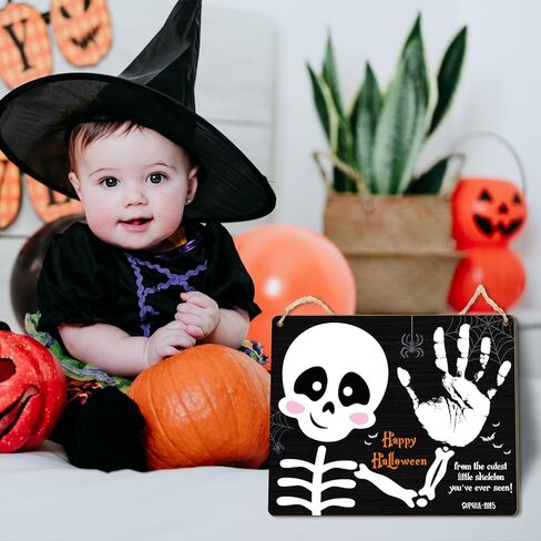 DIY My 1st Halloween Kids Crafts بصمة القدم أو علامة فنية بصمة اليد، حرفة آثار أقدام الطفل الأولى للهالوين للأطفال الصغار مشروع الذاكرة تذكار التقطت الصور الطفل معلم إعلان الدعائم in Kuwait