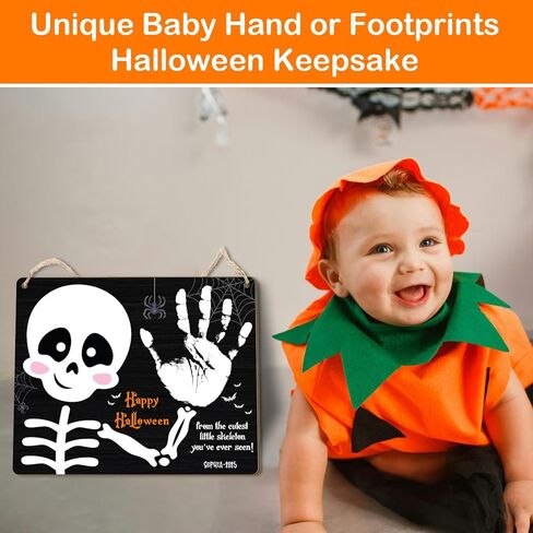 DIY My 1st Halloween Kids Crafts بصمة القدم أو علامة فنية بصمة اليد، حرفة آثار أقدام الطفل الأولى للهالوين للأطفال الصغار مشروع الذاكرة تذكار التقطت الصور الطفل معلم إعلان الدعائم in Kuwait