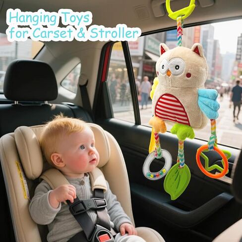 Baby Hanging Toys, Plush Animal Stuffed Sensory Toys for Carseat Stroller Car Seat Crib Play Gym, Baby Toys for 0 3 6 9 12 Months, Baby Boys and Girls Gift (Owl) in Saudi Arabia