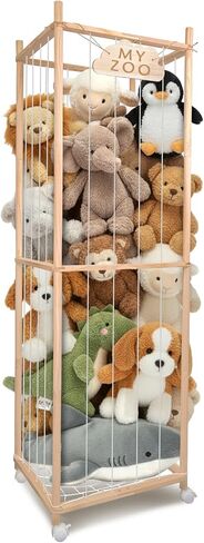 Stuffed Animal Storage Zoo with Wheels, 63'' Tall Large Wooden Plushies Storage Stuffed Animals Holder, Plush Toy Organizer Stuff Animal Zoo with Elastic Band and Net for Toddlers Playroom, Bedroom in Saudi Arabia