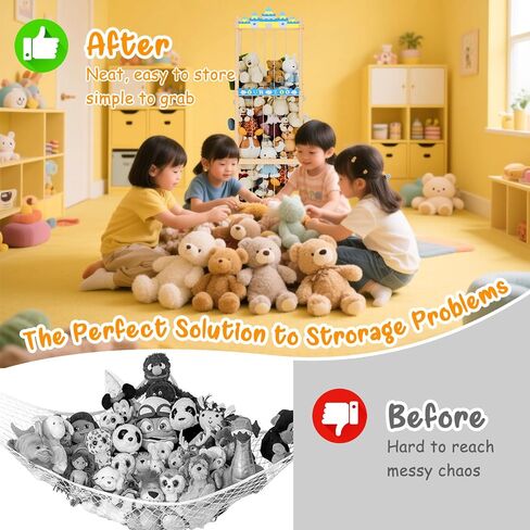 Stuffed Animal Storage and Holder - Large Size Wooden Animals Zoo Toy Organizer with Elastic Bands, Swivel Wheels and Castle Stickers, For Toddler Rooms, Playrooms, Bedrooms(58x16x16inch) in Saudi Arabia