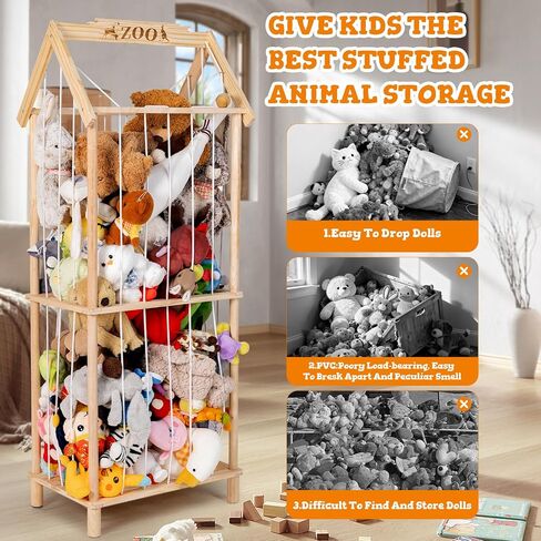 Stuffed Animal Storage, Wooden Stuffed Animal Holder Stuffed Animal Zoo Organizer Cage with Large Capacity, Using for Storing Plushies on Nursery Playroom Bedroom Decor Corner in Saudi Arabia