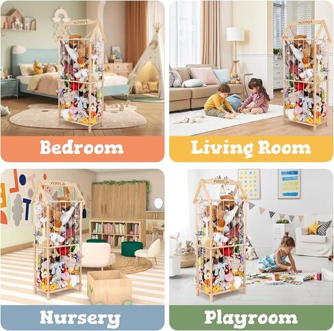 Stuffed Animal Storage, Wooden Stuffed Animal Holder Stuffed Animal Zoo Organizer Cage with Large Capacity, Using for Storing Plushies on Nursery Playroom Bedroom Decor Corner in Saudi Arabia